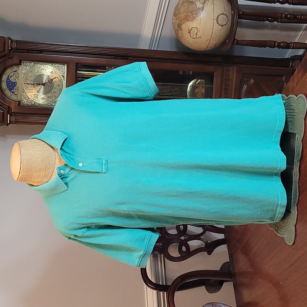 Lands End Men's Teal Green Polo Shirt Size XL